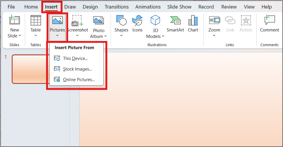 Inserting Pictures from various sources in PowerPoint