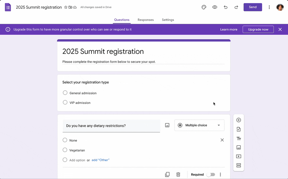 Adding granular control options for who can respond to existing Google Forms