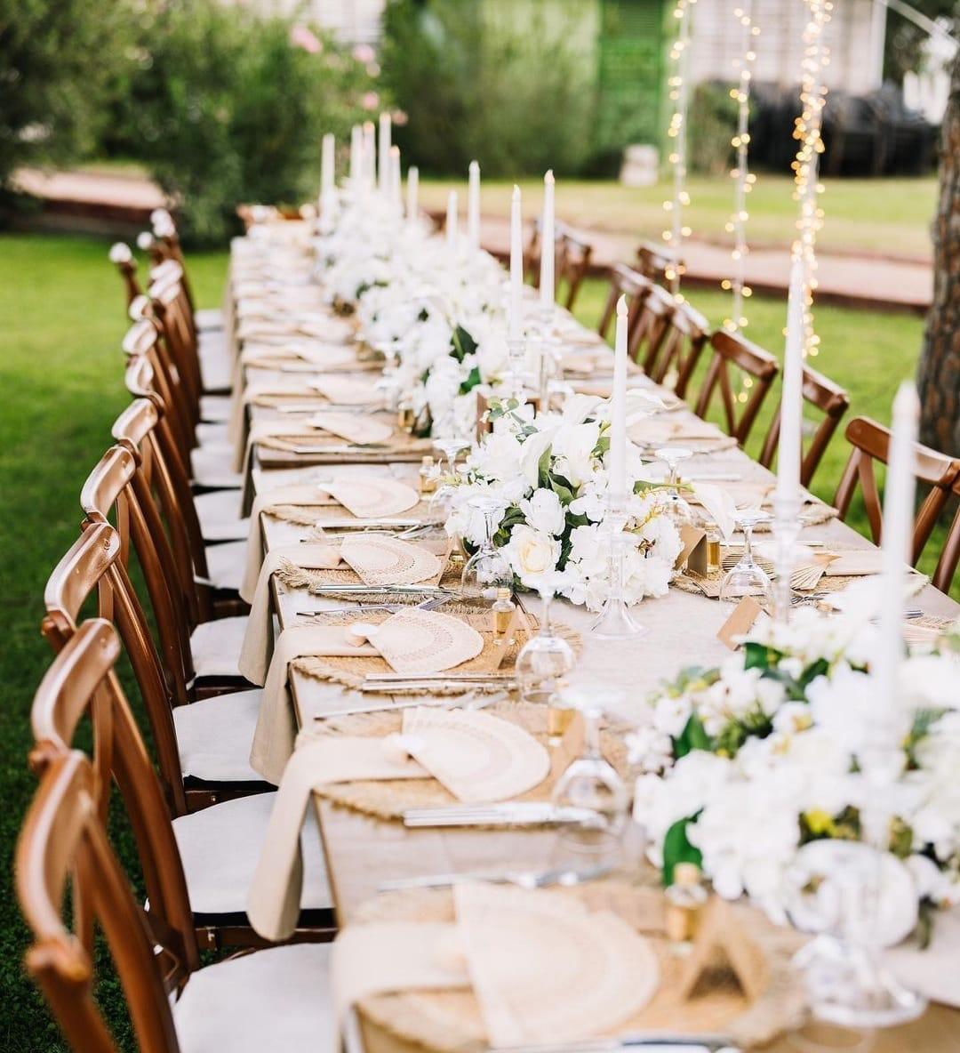 Decorated wedding reception table on Lara Beach, Antalya