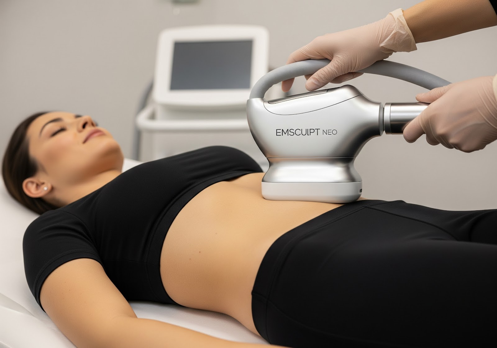 an individual receiving EMSCULPT NEO treatment on their abdomen
