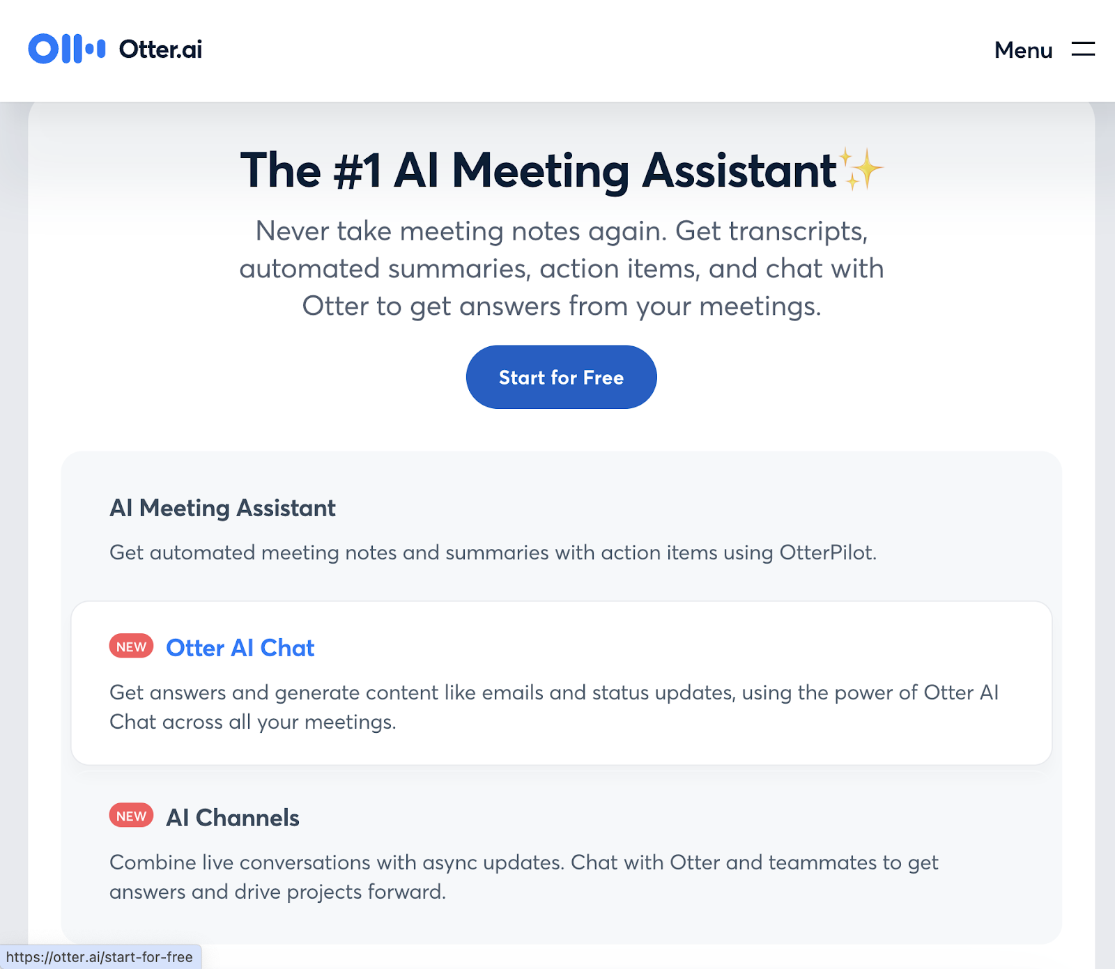 Otter.ai's landing page