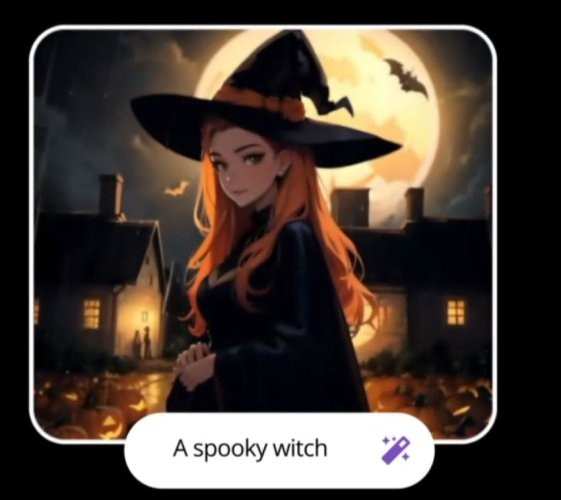 A digital illustration of a spooky witch with a pointed hat and a mischievous grin.