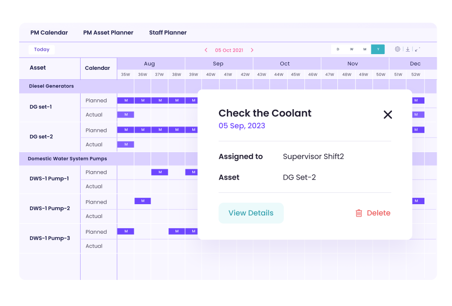 Calendar management block showing maintenance schedule for HVAC system