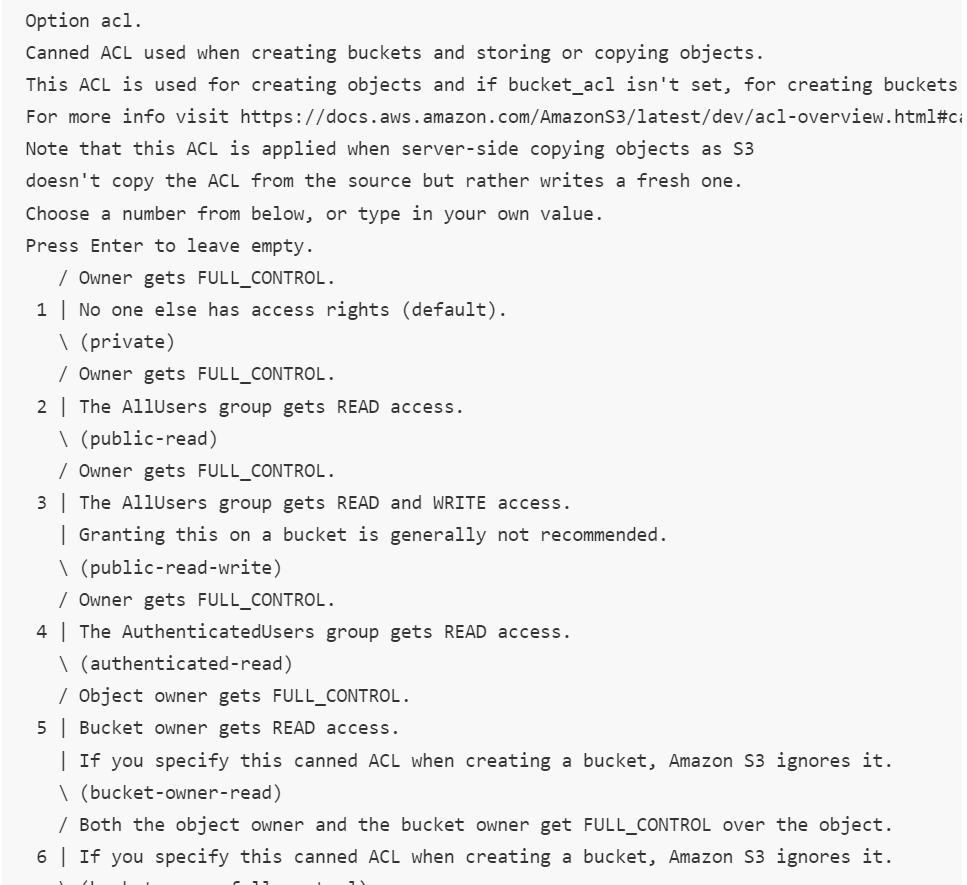 Rclone configure ACL