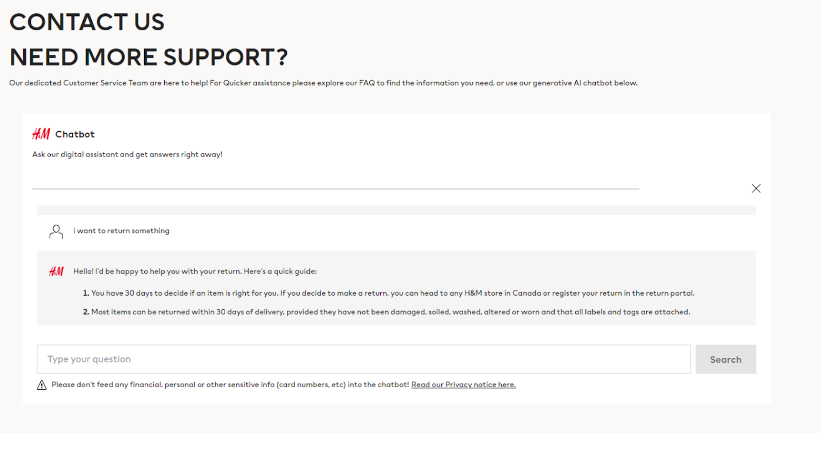 AI chatbox in H&M