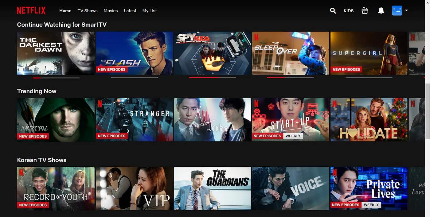 Netflix homepage.