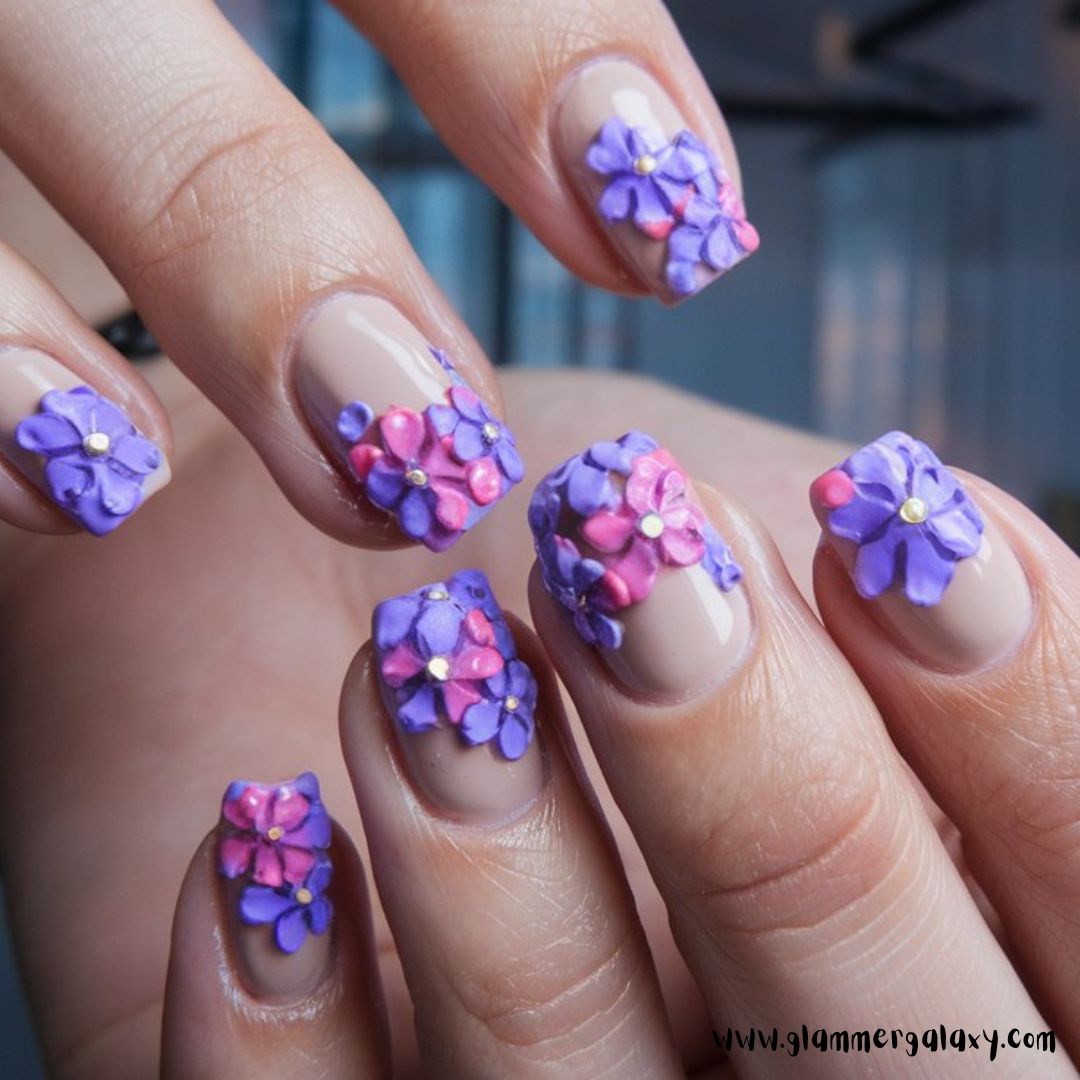 Classy Vacation Nails having Sundown Bloom Mix
