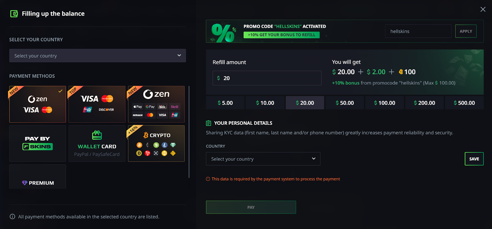 Méthodes de paiement sur Hellcase