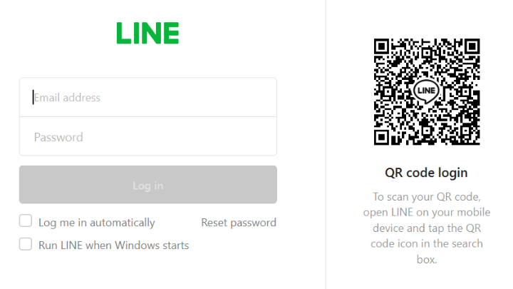 Image of Line login interface showing email and QR code login options