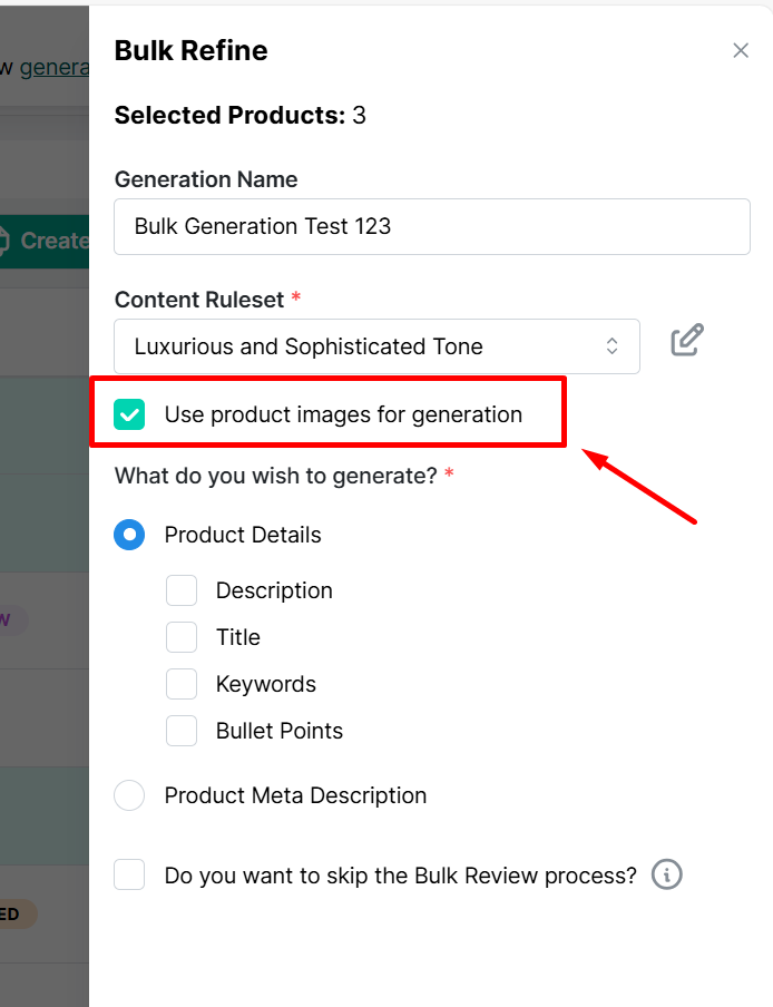 Bulk generation in Describely (by using images for reference)