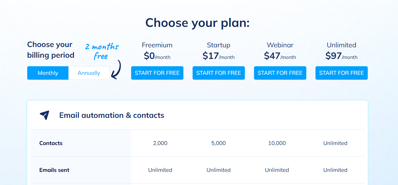 systeme's pricing page