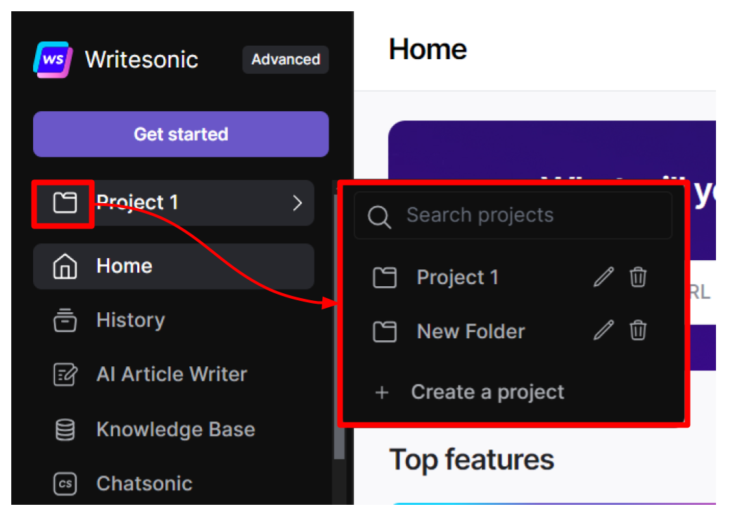 select a project folder