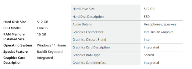 Laptop Spec with Integrated Graphics Card 