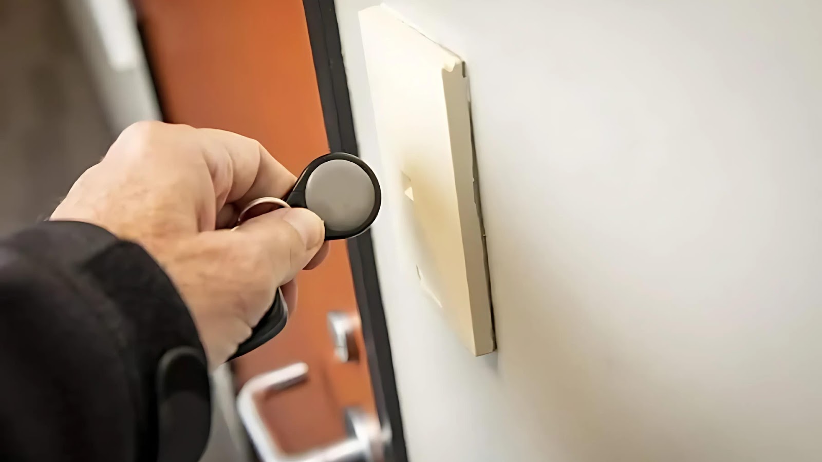 A room within a building with a keyless entrance through secure key fob access.