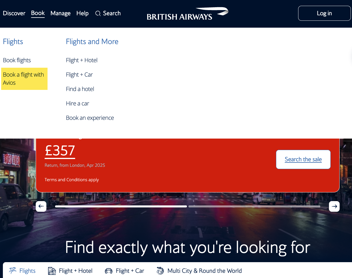 British Airways website