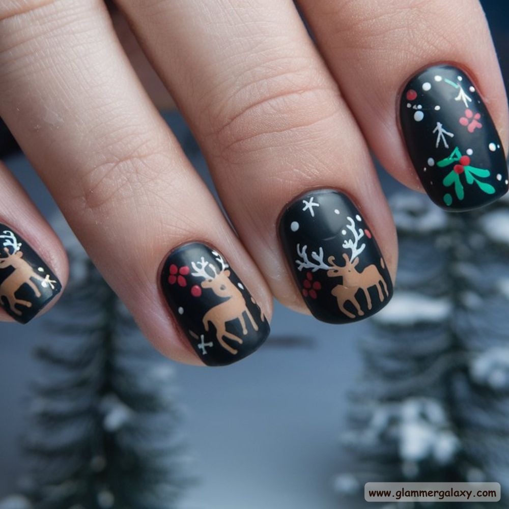 Dark Winter Nails having Playful Winter Designs
