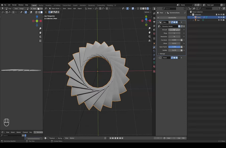 Blender 3D modeling interface with a flower-shaped object