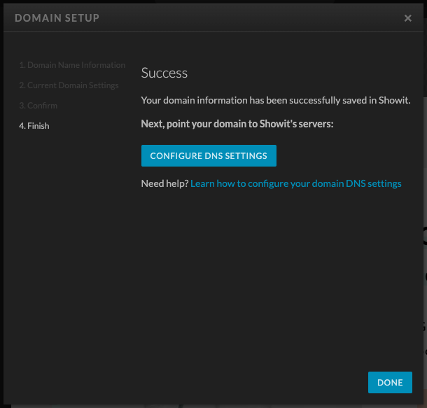 Dernier écran de configuration du domaine avant la configuration DNS.