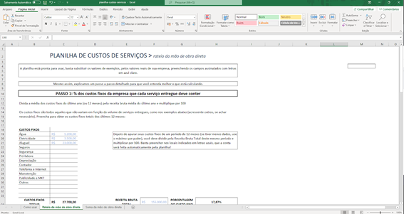 planilha de custos de serviços 