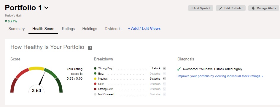Seeking Alpha portfolio health rating