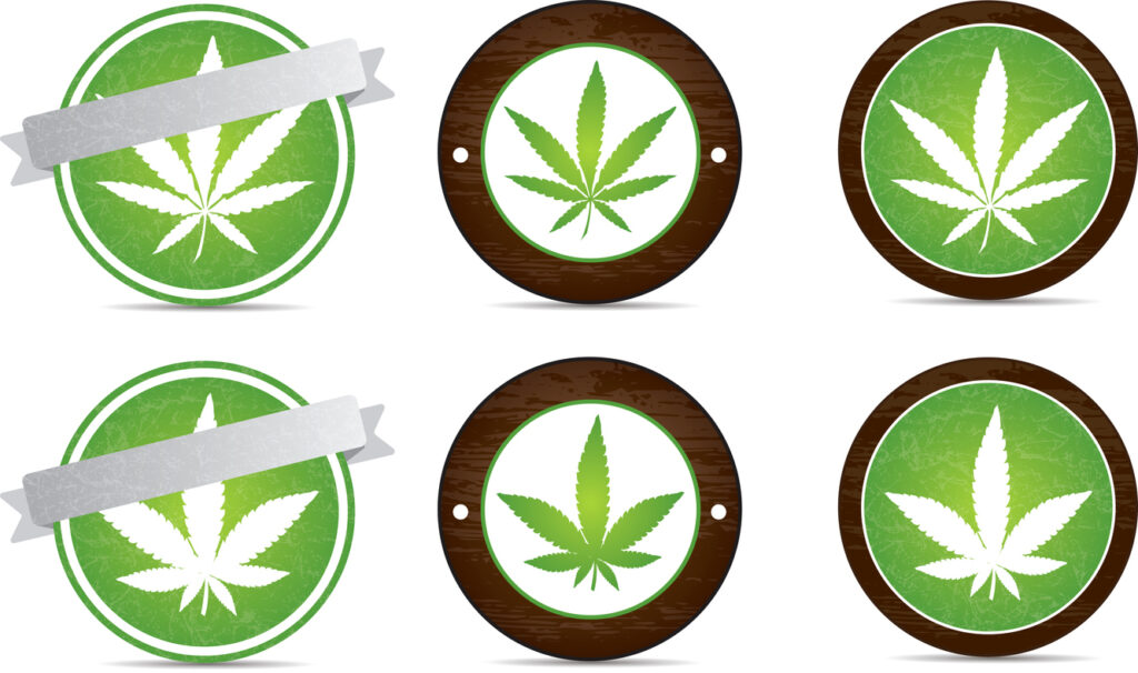 Blank hemp leaf badge icons for customizable private-label CBD product branding