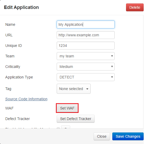 Associate a WAF To a web application in ThreadFix