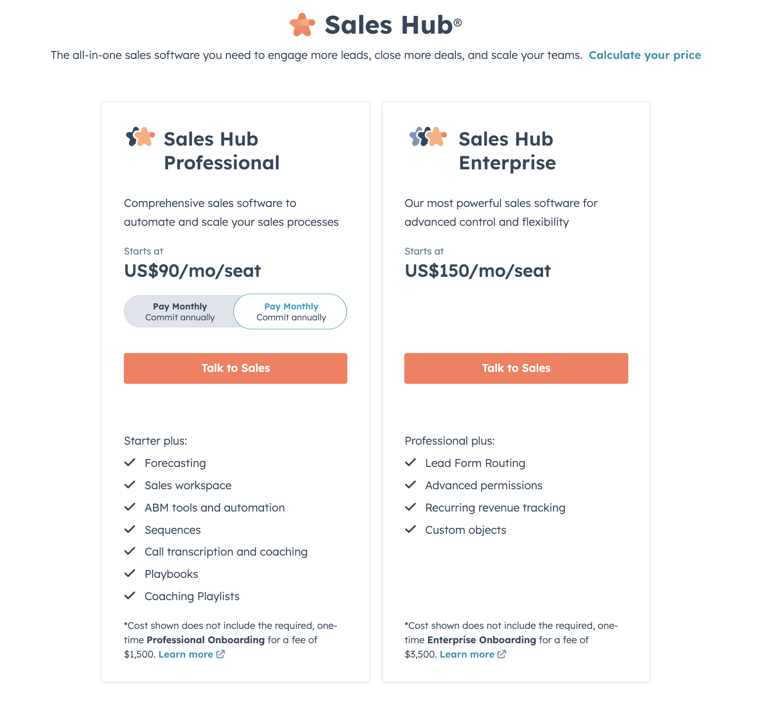 Hubspot sales pricing plans