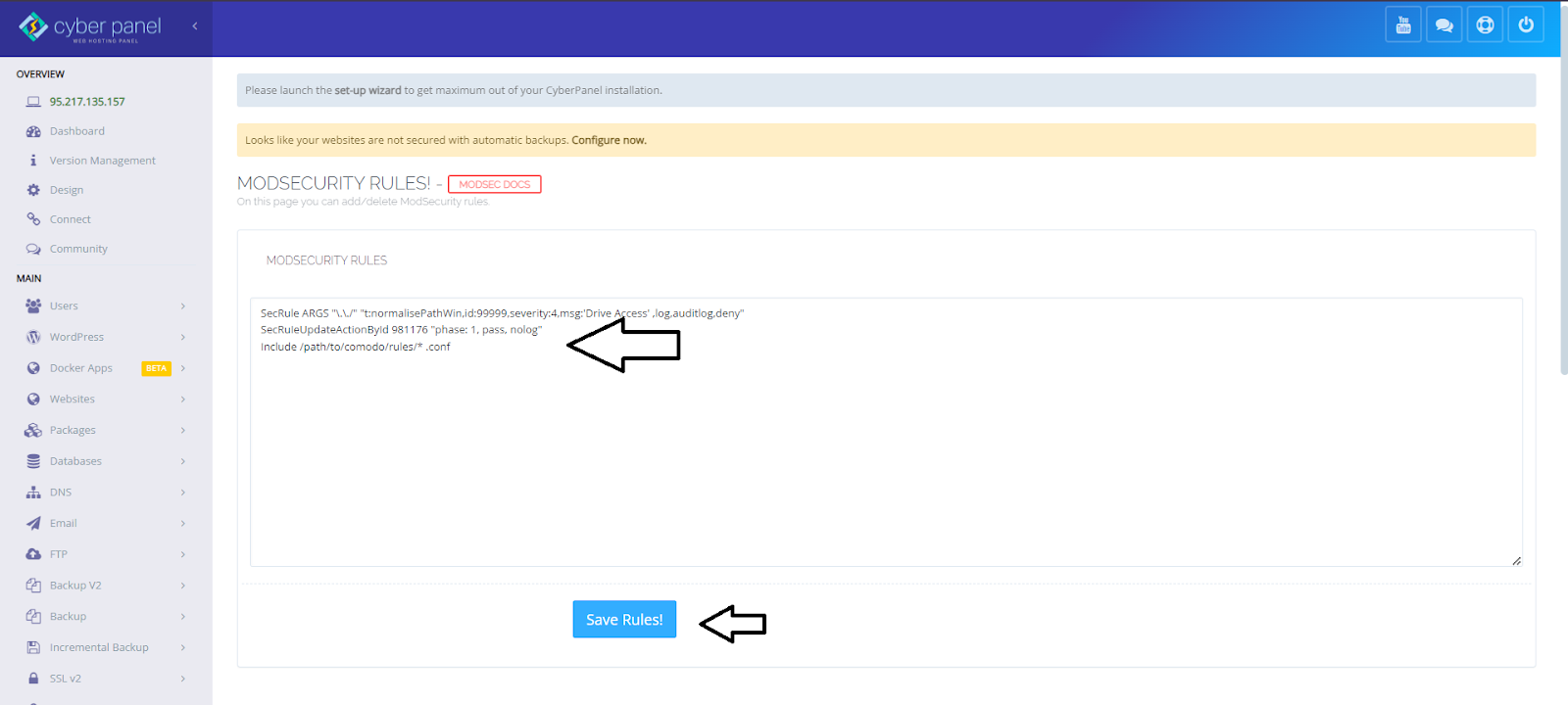 CyberPanel ModSecurity Rules