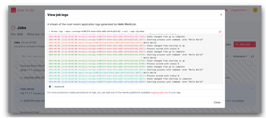 scale app heroku cron to go