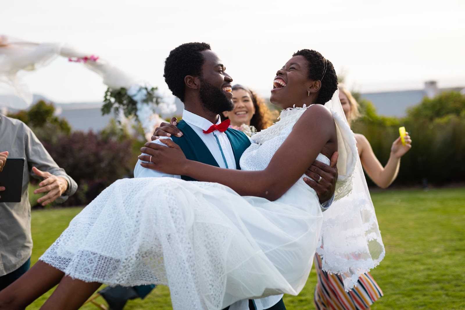 bride groom happy