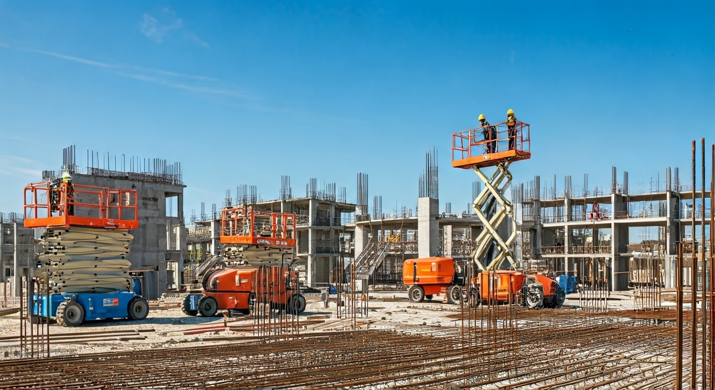 Construction site with adjustable platforms