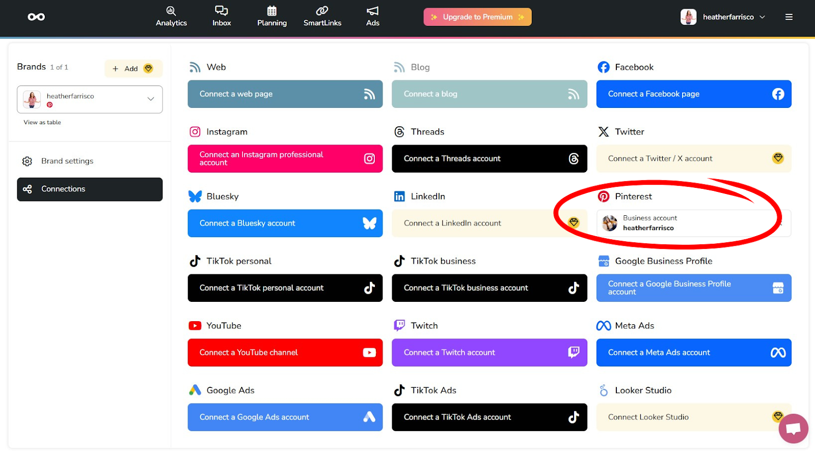 connecting your pinterest account to metricool