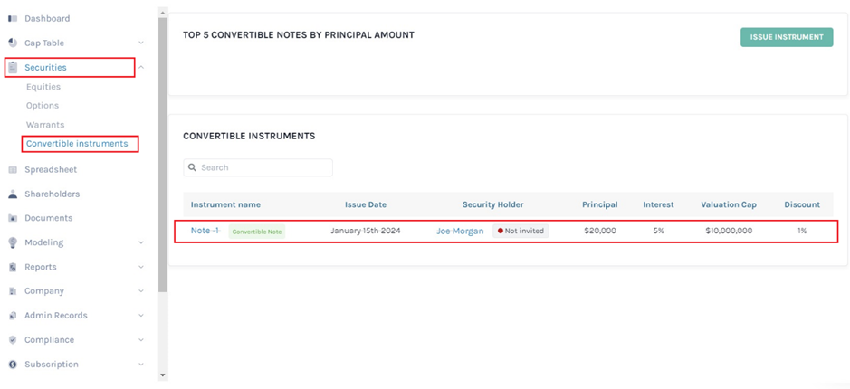 convertible instruments page