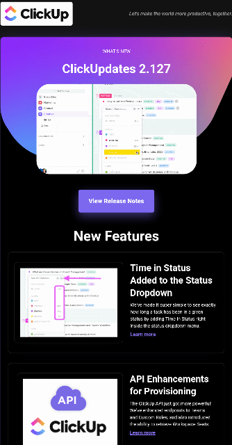 ClickUp email with html design and GIFS