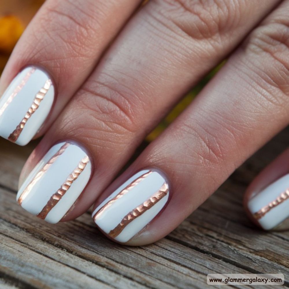 White Fall Nails having Copper Accents
