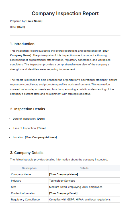 Company Inspection Report Template