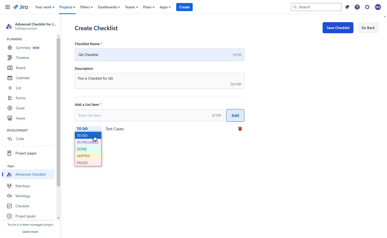 Tailored Checklist Templates