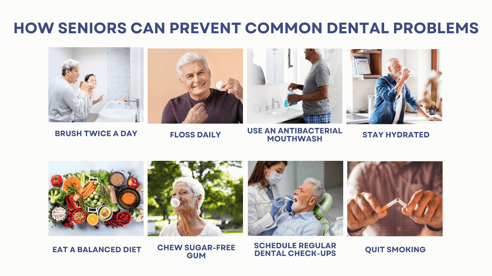 This inforgraphic depicts how seniors can prevent common dental problems