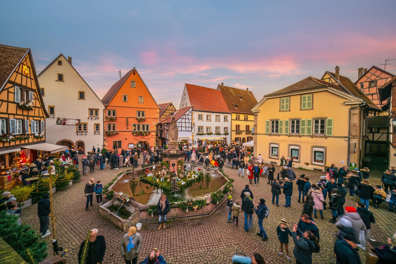  Eguisheim old town city skyline, cityscape of France at sunset