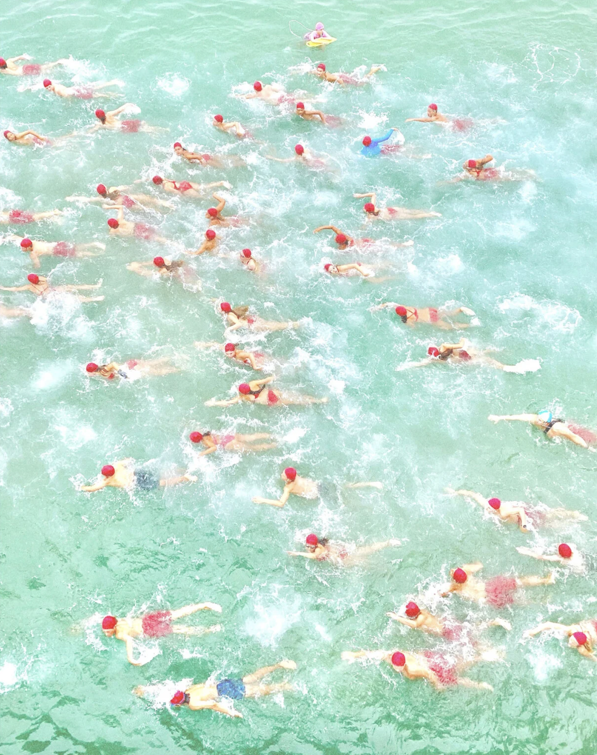 Aerial photo of junior lifeguards swimming