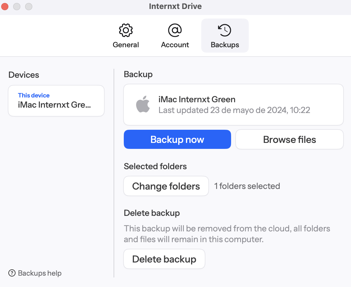 Internxt Drive backups
