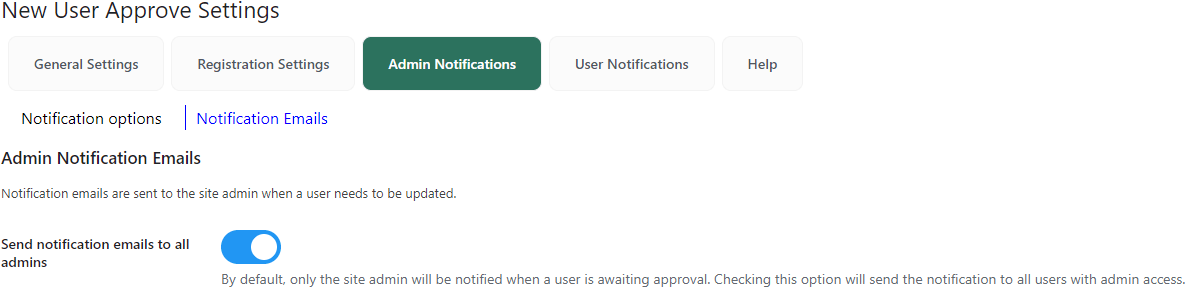 Admin Notifications feature