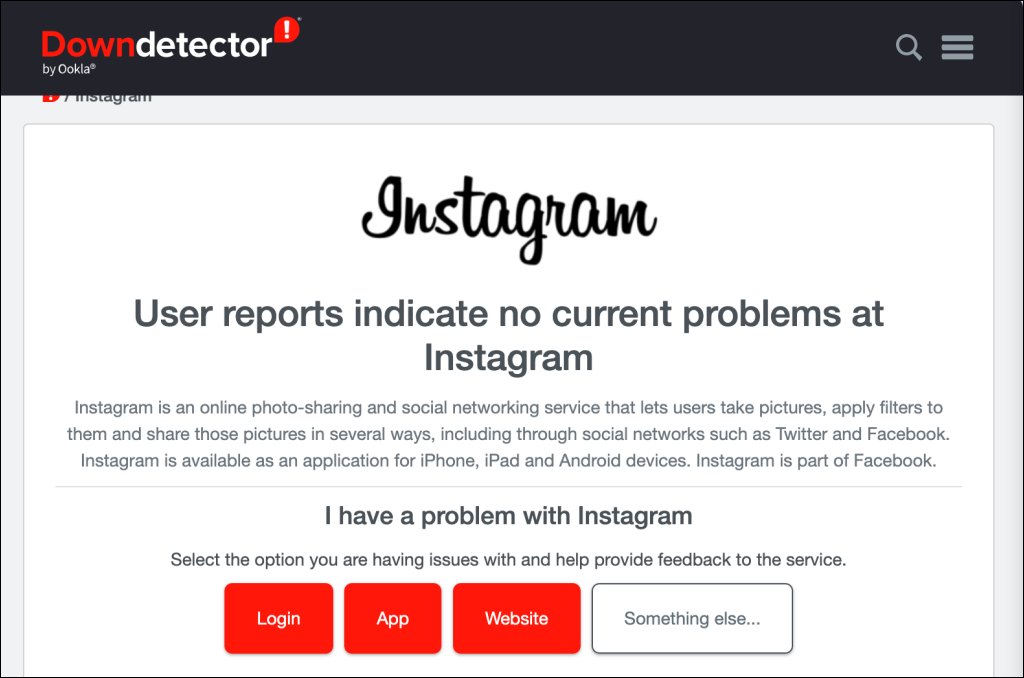 Instagram status report page on Downdetector