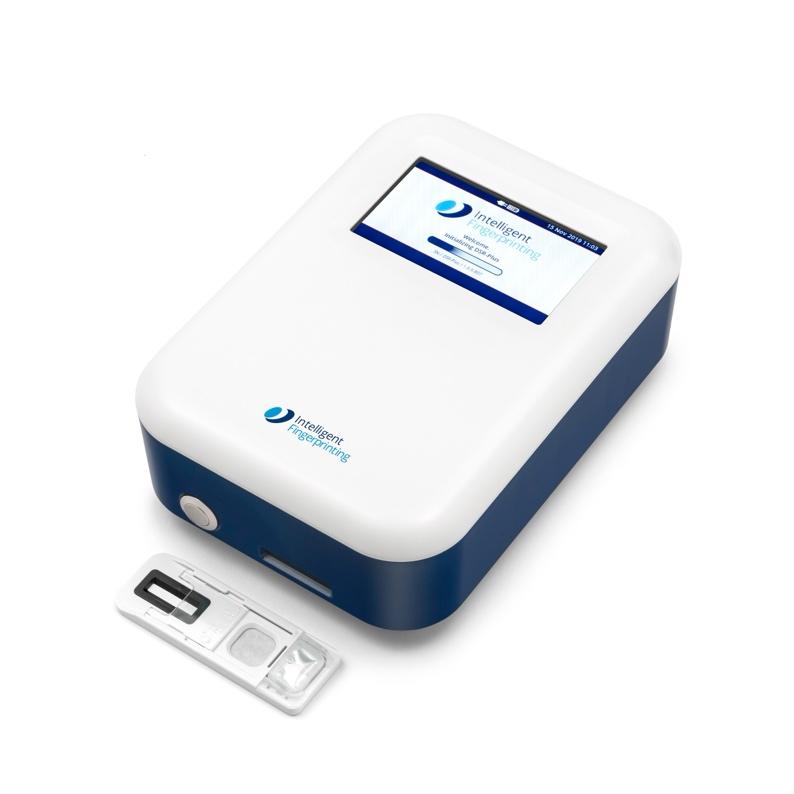 A white and blue device with a screen

Description automatically generated