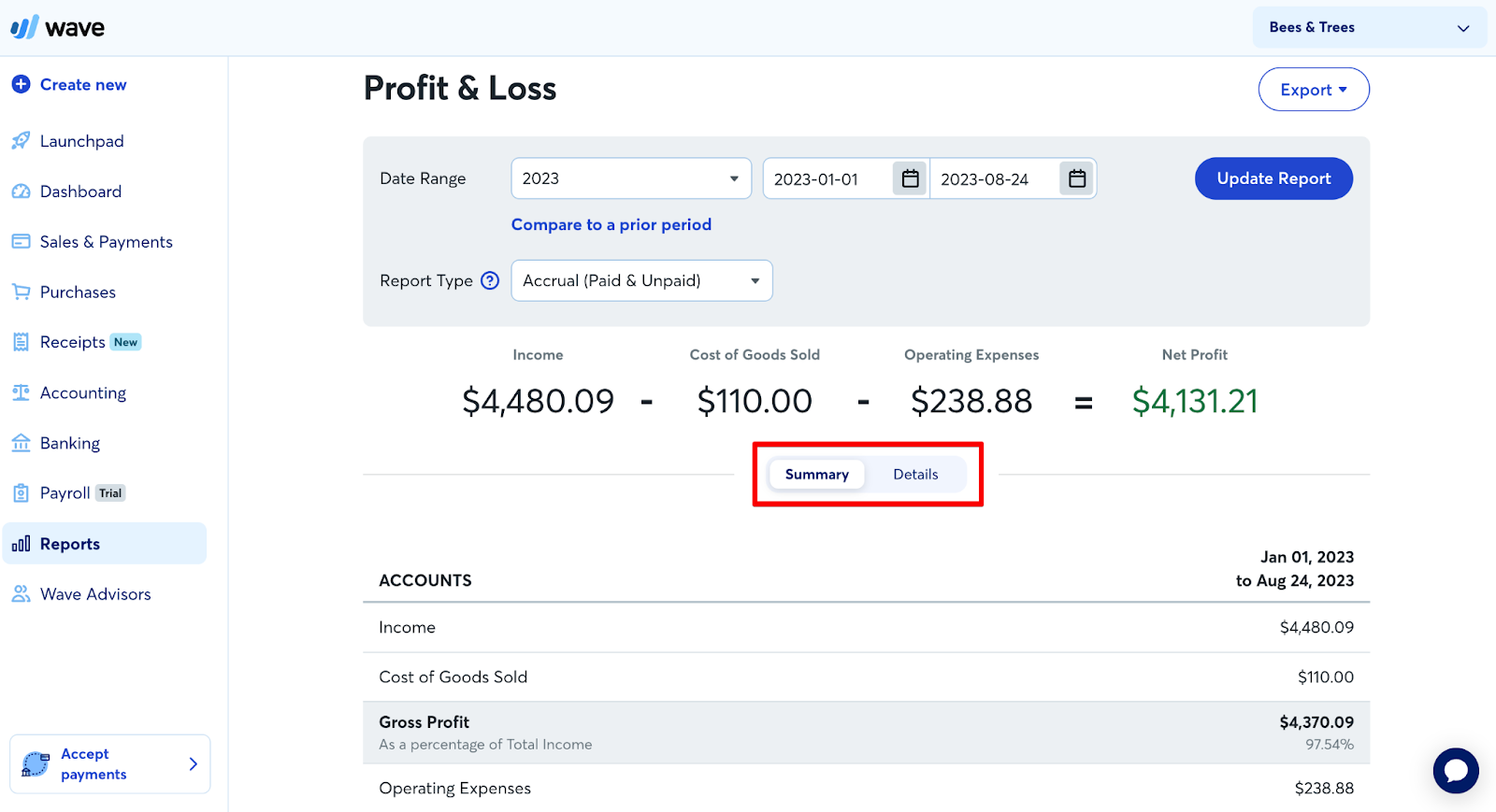 Wave Invoicing Financial Reports