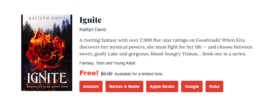 a screenshot of ignite book an epic fantasy deal on bookhub