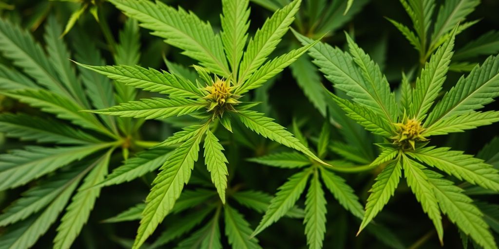 Close-up of vibrant hemp plants and flowers.