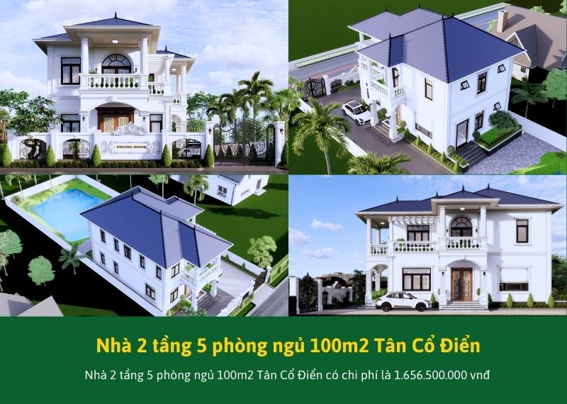 Nhà 2 tầng 5 phòng ngủ 100m2 Tân Cổ Điển Xây dựng Nhất Tín