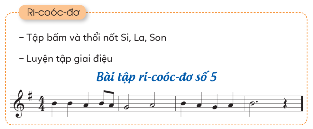 TIẾT 30ÔN TẬP NHẠC CỤVẬN DỤNGHOẠT ĐỘNG KHỞI ĐỘNGGV yêu cầu HS thảo luận và trả lời:Chia sẻ về ước mơ của em ?NỘI DUNG BÀI HỌC GỒMÔn tập nhạc cụ tiết tấuÔn tập nhạc cụ giai điệu Luyện tập Vận dụng  HÌNH THÀNH KIẾN THỨC1. Ôn tập bài tập tiết tấu- Gõ tiết tấu đoạn nhạc sau.- Thực hiện vận động cơ thể để đệm cho bài hát Ước mơ.Nội dung ghi nhớ:HS thực hành theo sự hướng dẫn của GV 2. Ôn tập bài tập giai điệu.- Thể hiện nối tiếp Bài tập ri-cooc-đơ số 5 và Bài tập kèn phím số 5 theo các nhịp độ khác nhau.Nội dung ghi nhớ:HS thực hành theo sự hướng dẫn của GVHOẠT ĐỘNG LUYỆN TẬPTừ nội dung bài học,GV yêu cầu HS hoàn thành các bài tập trắc nghiệm sau:Câu 1: Bài hát Ước mơ có nhạc có nguồn gốc từ nước nào ?Dân ca Việt NamTrung QuốcHàn QuốcNhật BảnCâu 2: Khi hát bài Ước mơ em cần thể hiện thái độ như thế nào ?Thiết tha - trìu mếnVui tươi - nhí nhảnhBuồn bã - chậm trãiNghiêm trang Câu 3: Trong bài hát Ước mơ, em đã ước gì ? Có thật nhiều đồ chơiCó quần áo mớiĐược đi chơi muôn nơi thỏa thích Ước mơ khắp nơi bình yên, cuộc sống tươi đẹp thêm Câu 4: Loại hình Đấu bò tót có nguồn gốc từ đất nước nào ? Bồ Đào NhaTây Ban NhaPhi-líp-pinNga Câu 5: Nhạc của những cuộc đấu bò tót thường có giai điệu như thế nào ? Buồn bã - chậm trãiNhanh - hồi hộiTươi vui - nhí nhảnhTha thiết - trìu mếnGợi ý đáp án:Câu hỏi12345Đáp ánBADBB HOẠT ĐỘNG VẬN DỤNG