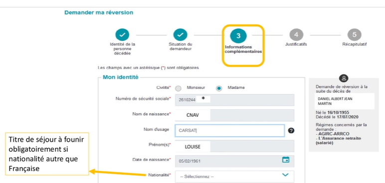 capture d'écran de la page Informations complémentaires